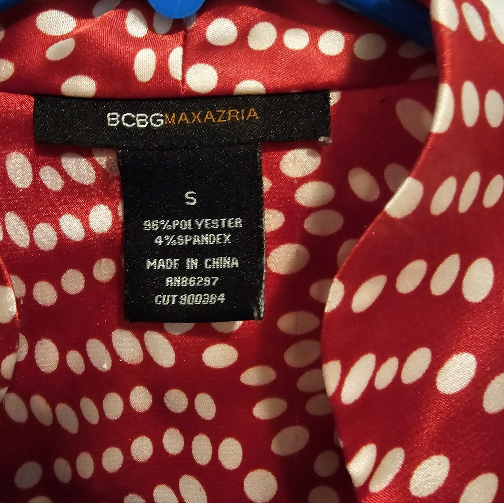 BCBGMaxAzria Red and White Polka Dot Wrap Blouse - Picture 4 of 5